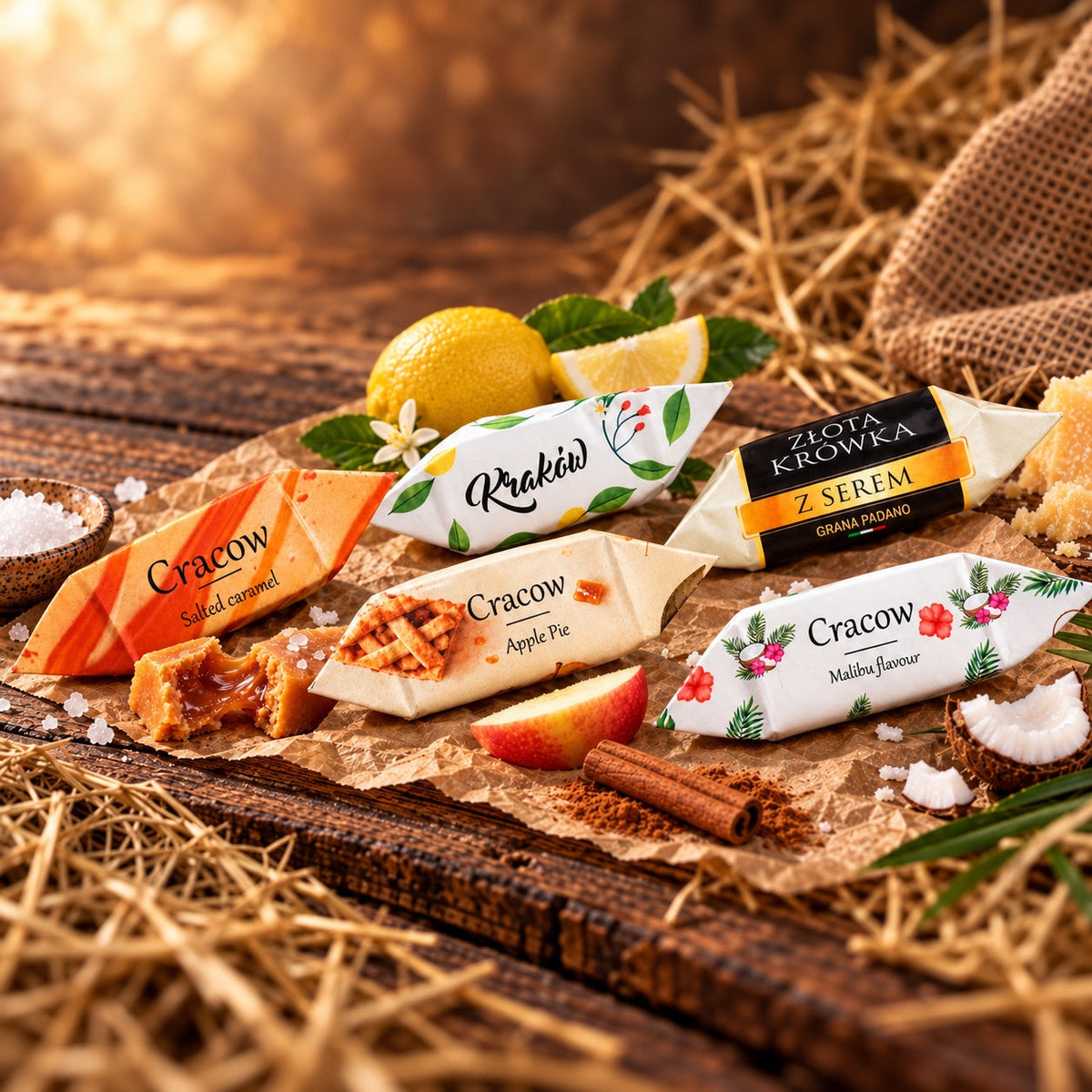 Krówki z fabryki słodyczy — słony karmel, cytrynowa, Grana Padano, szarlotka i Malibu
